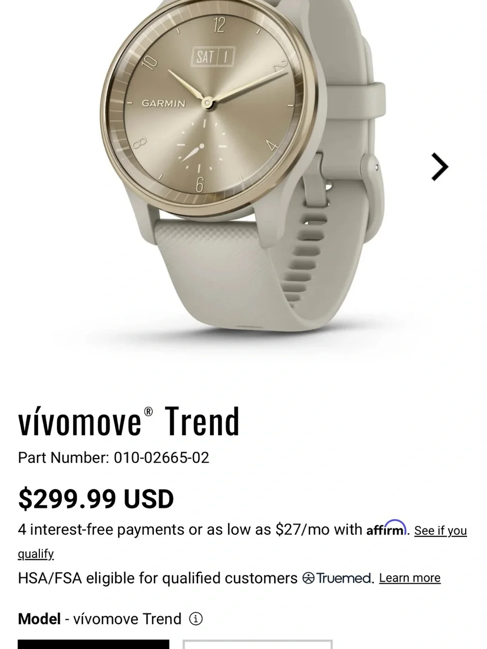 garmin hybrid smartwatch Cream Gold Stainless Steel Bezel with French Gray band